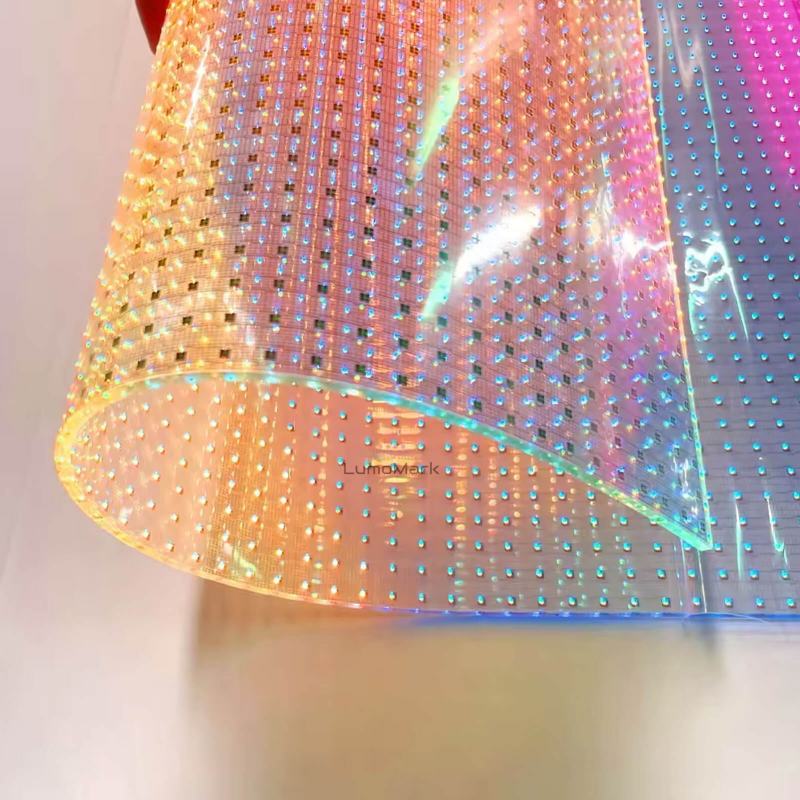 P10 High Transparency Indoor Flexible LED film Display Unit Size 1000 x 400mm Self-adhesive on Glass and Window