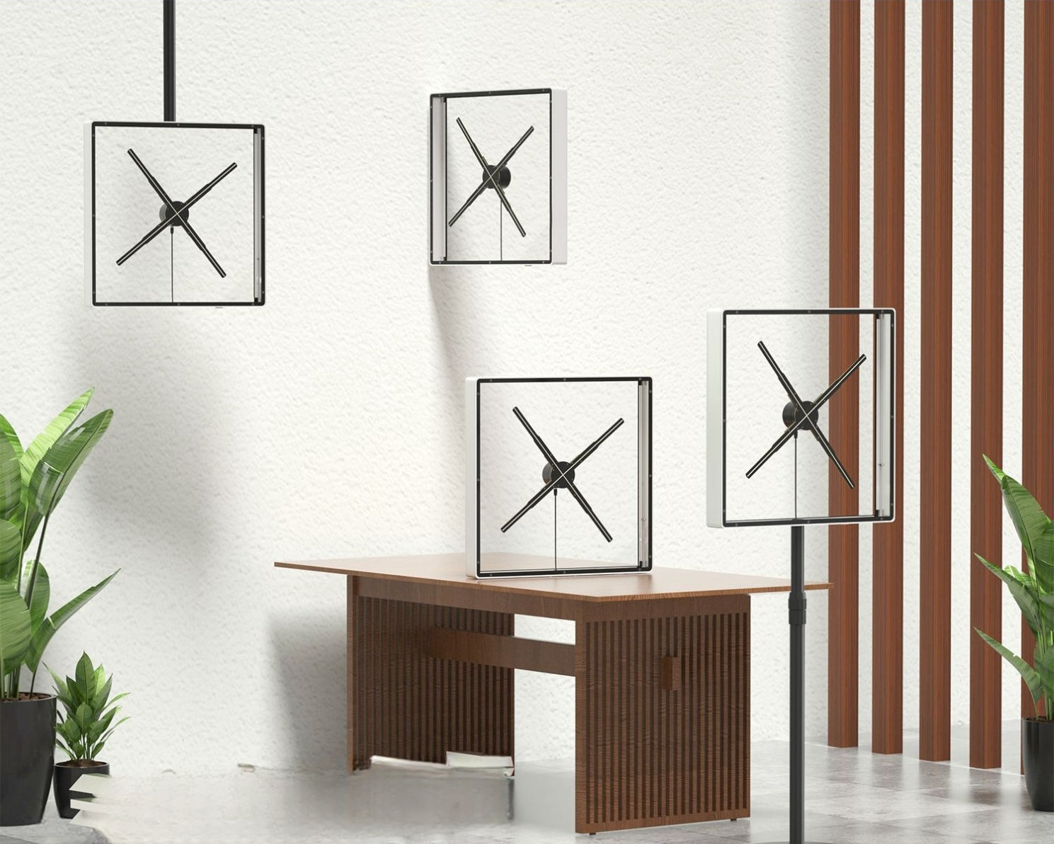 3D-F Series Floor Stand with Square Protective Housing | Compatible with F Series ≤80cm 3D Hologram Fans | Enclosed Safety Design