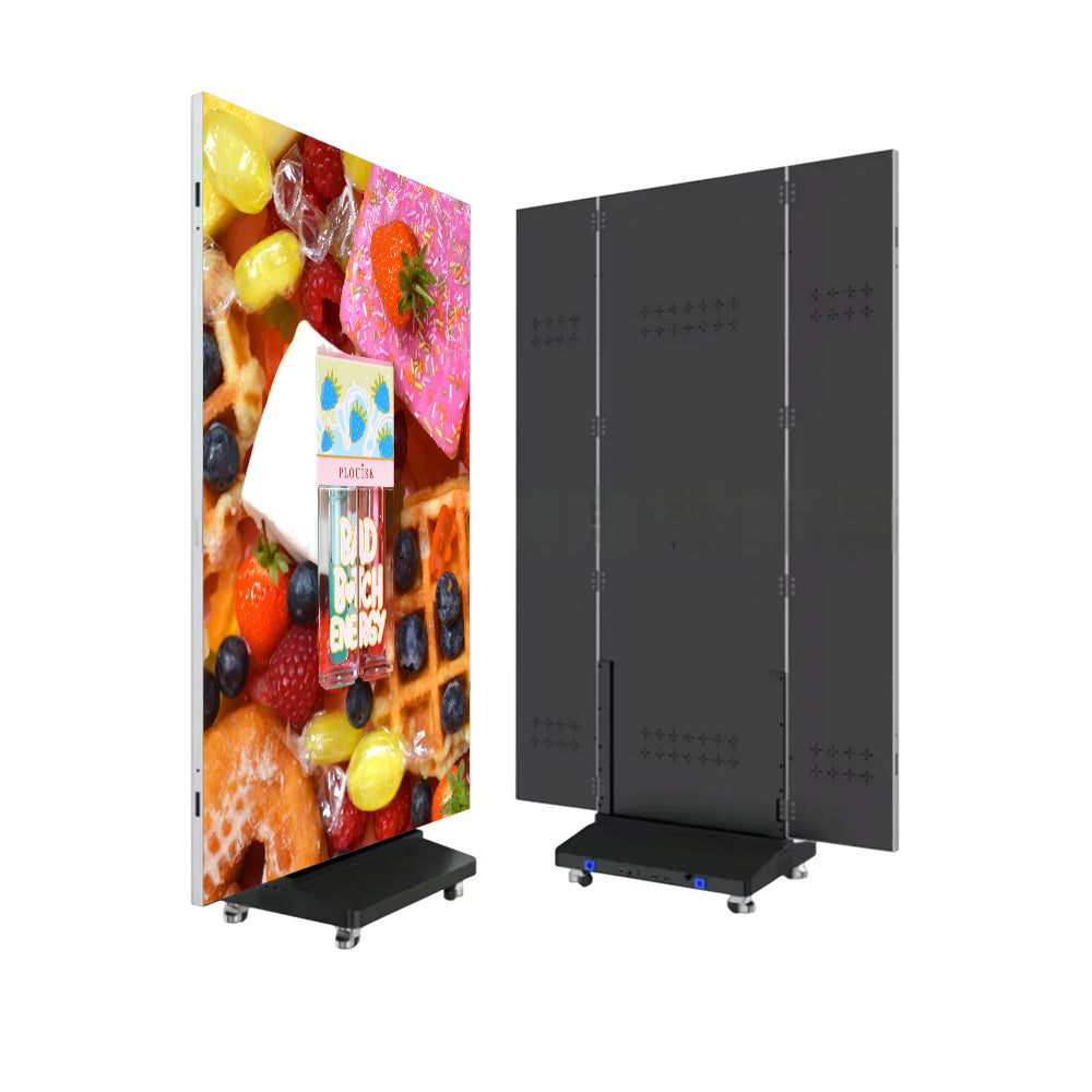 LP-TR Series LED Tri-Fold Visual Poster Display | 1280×1920mm Foldable Panel | P1.53 / P1.86 / P2 / P2.5 | GOB Panel | Portable Indoor Kiosk Use