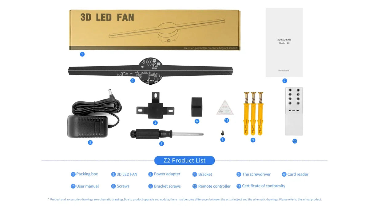 FLC Series Small Size 42cm (16.5 inch) | 3D Holographic LED Fan | 2-Pack Fans with Outdoor Double-Sided Mounting Bracket | Commercial Holographic Signage | 2 Blades