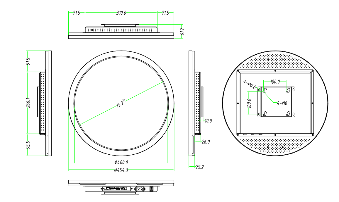 RD Series 15.7 Inch (Dia.400mm Viewable) Round LCD Display Screen, Capacitive Touch (Optional), Cloud / APP / USB Disk