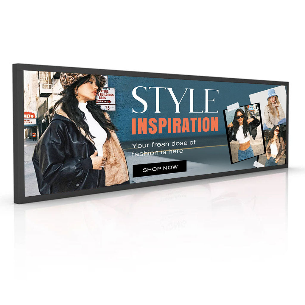 28.6 Inch Ultra-Wide Android LCD Shelf Screen – 698.4×203.7mm Viewable Stretched Bar Display | Optional Touch | Cloud / USB / App Control