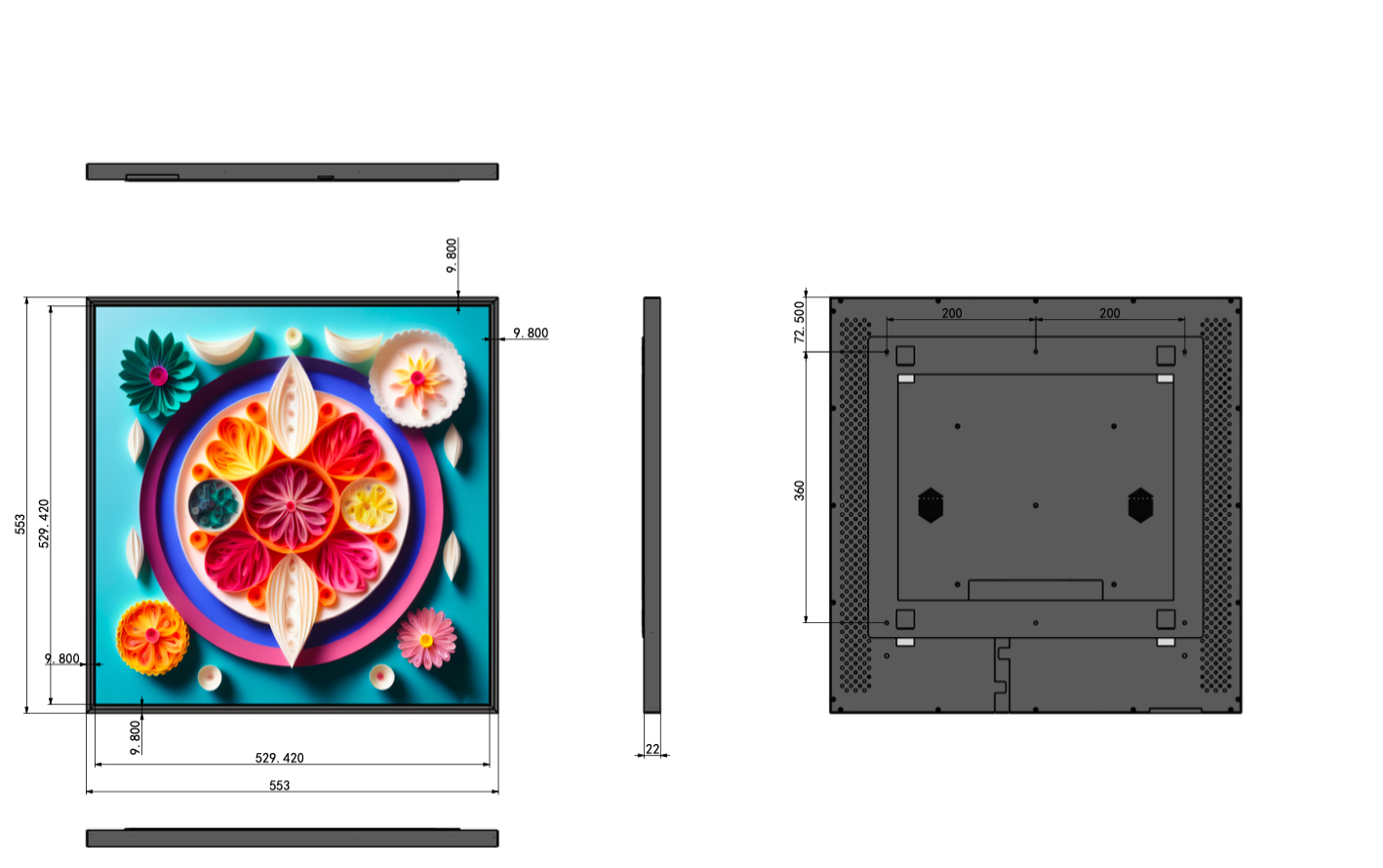 SL Series 29.5 Inch Super Slim Square LCD Digital Screen – 529.4×529.4mm Viewable, 22mm Thickness, No Touch | Dadonlion Platform / USB Disk Content Upload