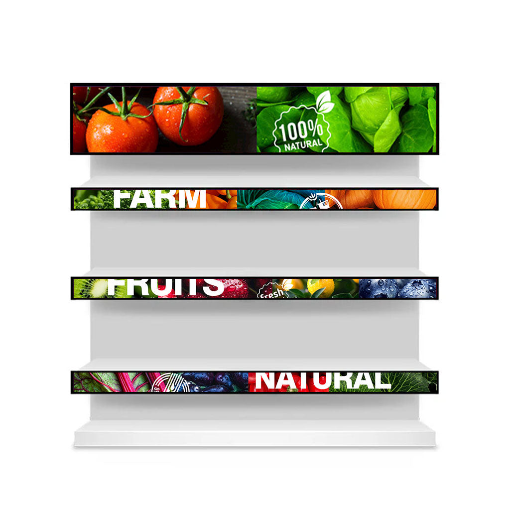 32.1 Inch LCD Android Stretched Shelf Display – 819.4×55mm Viewable Ultra-Wide Bar Screen | Cloud / App / USB Playback