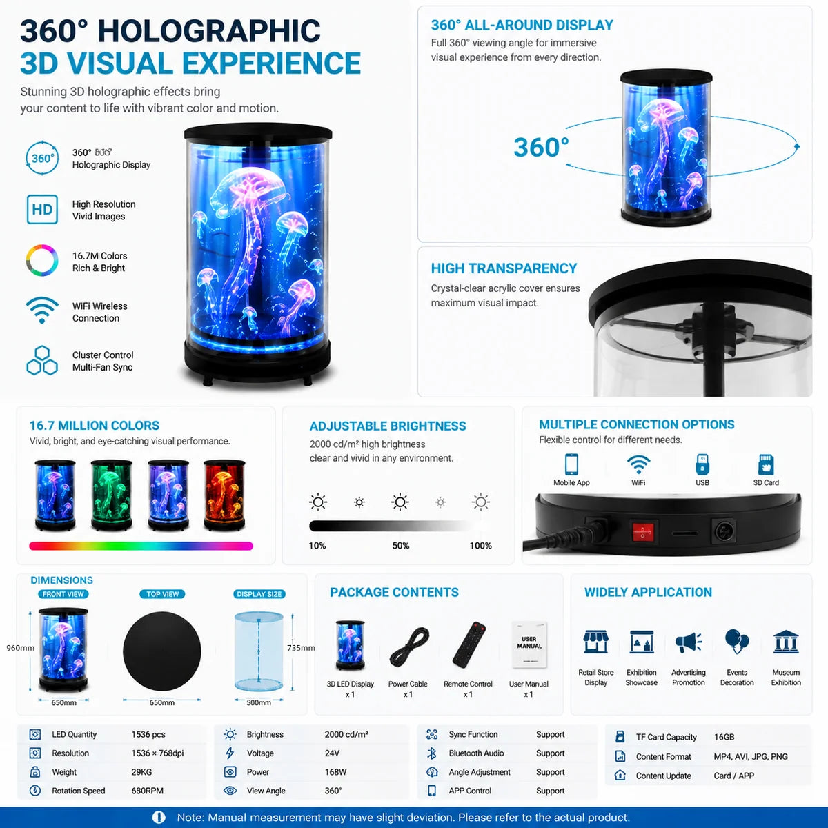 CYLC Series Medium Size 50cm (19.7 inch) | 3D Holographic LED Fan | Transparent Cylindrical Protective Cover with Mobile Base | Professional LED Holographic Fan | 4 Blades
