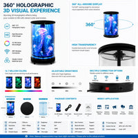 CYLC Series Medium Size 50cm (19.7 inch) | 3D Holographic LED Fan | Transparent Cylindrical Protective Cover with Mobile Base | Professional LED Holographic Fan | 4 Blades