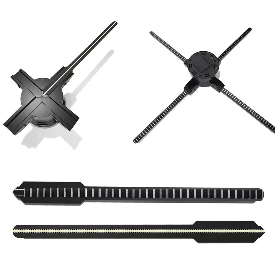 FLA Series Medium Size 52cm to 64cm (20.5–25.2 inch) | 3D Holographic LED Fan | Fan Only / Desktop Stand / Transparent Protective Cover / Black Protective Cover | Shop Display Holographic Fan | 4 Blades