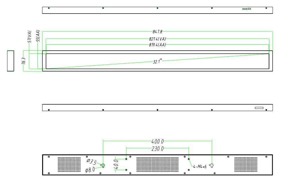 32.1 Inch LCD Android Stretched Shelf Display – 819.4×55mm Viewable Ultra-Wide Bar Screen | Cloud / App / USB Playback