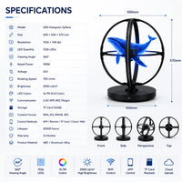 SPHC Series Medium Size 50cm (19.7 inch) | 3D Holographic LED Fan | Fan Only with Base | Business Holographic LED Fan | 4 Blades