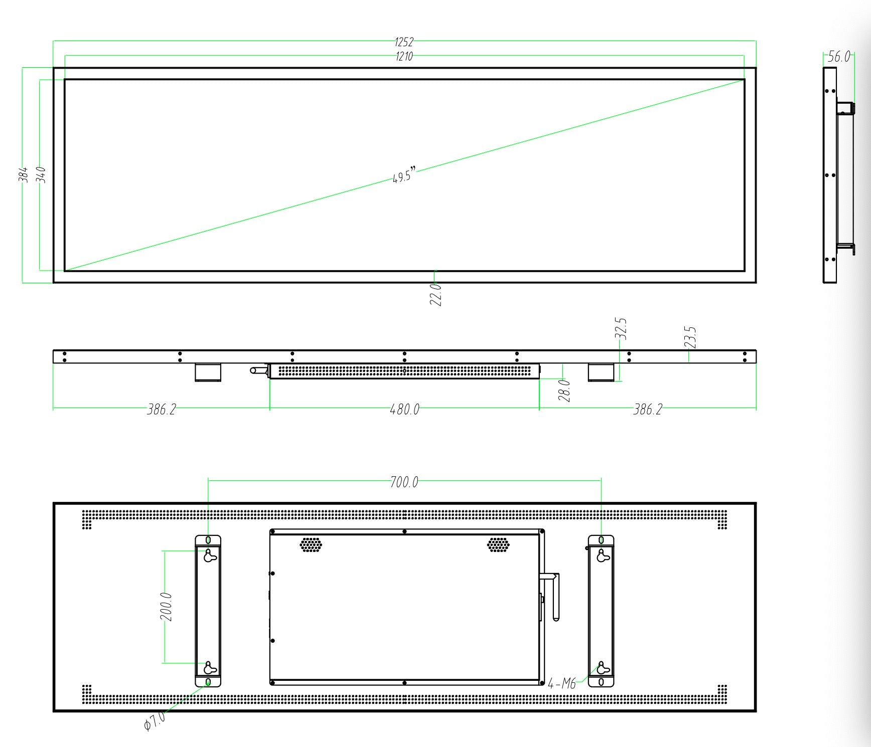 49.5 Inch Ultra-Wide Stretched LCD Shelf Display – 1210×340mm Viewable Android Bar Screen | Cloud Platform & USB Playback