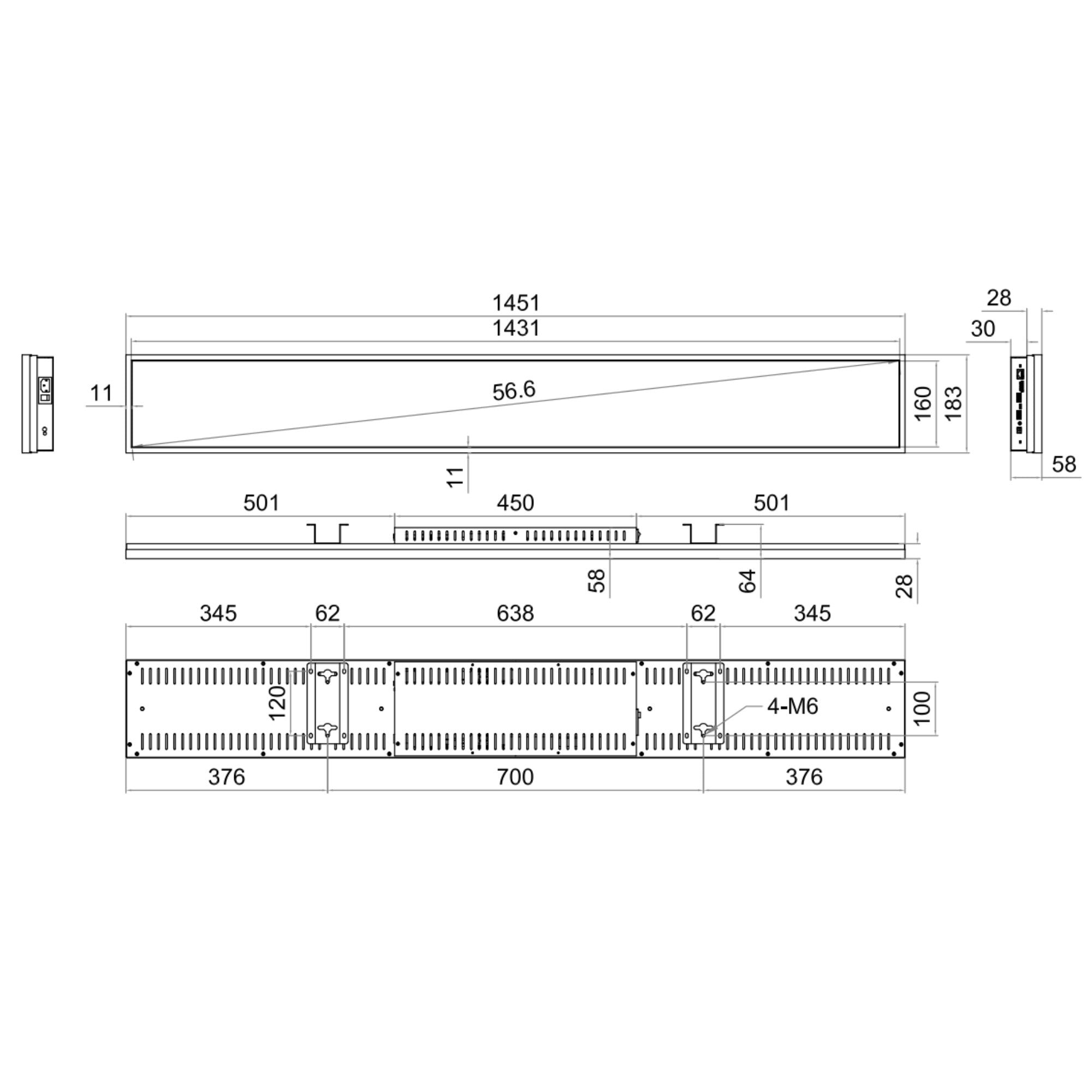 56.6 Inch Commercial Android Stretched LCD Bar Display – 1431×160mm Viewable Ultra-Wide Shelf Screen | Cloud / USB / Mobile App Control
