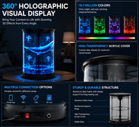 CYLC Series Medium Size 50cm (19.7 inch) | 3D Holographic LED Fan | Transparent Cylindrical Protective Cover with Mobile Base | Professional LED Holographic Fan | 4 Blades