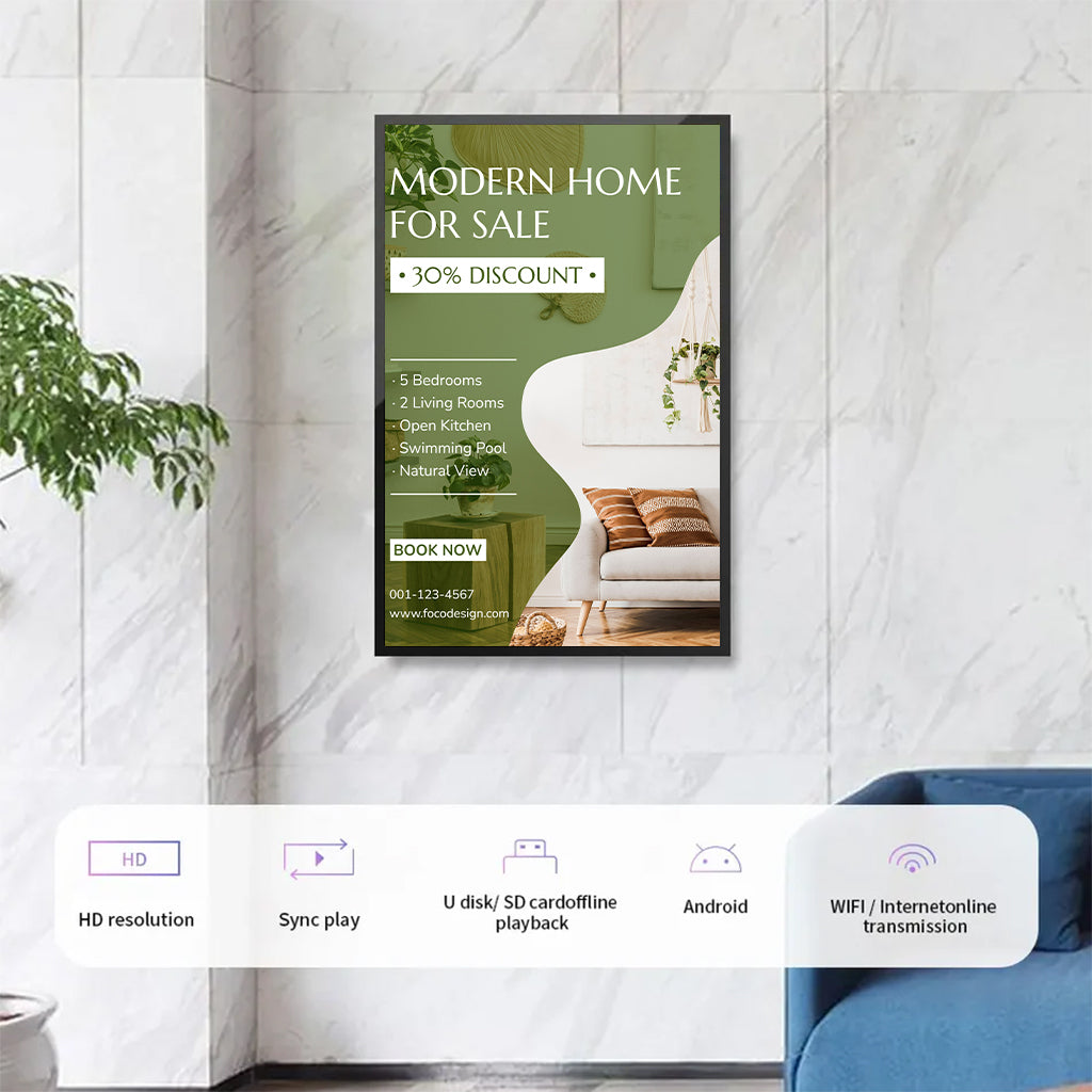 55" Indoor Wall-Mount LCD Digital Poster | Android RK3568 2GB+16GB | Non-Touch / Infrared / Capacitive Touch | CMS Software | VESA Mount