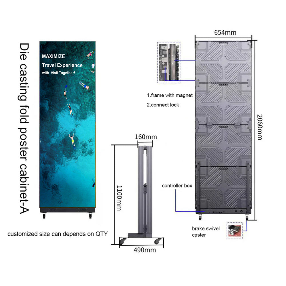 LP-F Series Foldable Extra-Large LED Visual Poster Display | 1000×2250mm | P1.25 / P1.56 / P1.95 / P2.6 | 1 / 3 / 6-Pack | GOB Surface + Magnetic Frame | Available