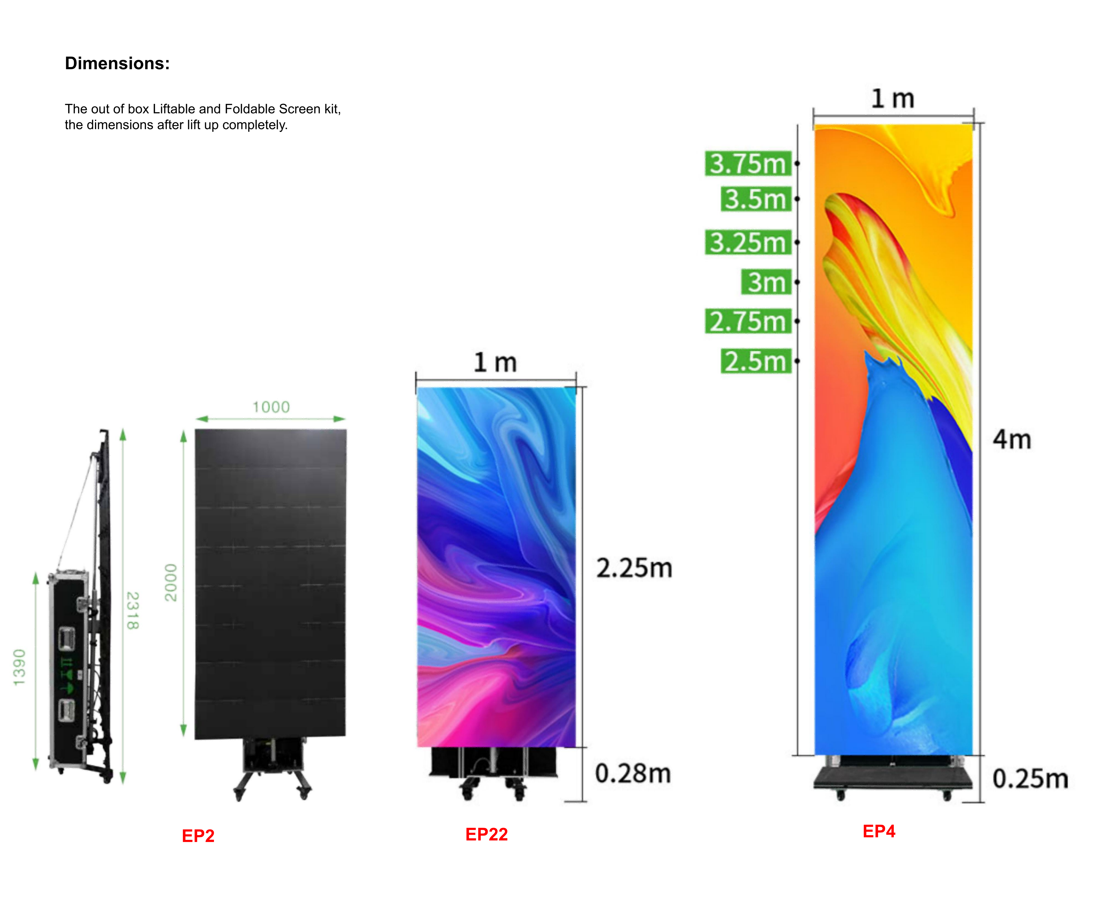 EP-M Series Foldable LED Poster | 1×2.25m All-in-One Rolling Case | P3.9mm Indoor | Remote Liftable LED Display Kit