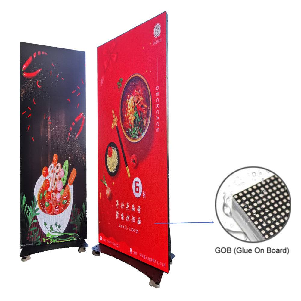 LP-GOB Series LED Poster Sign | 640×1920mm | P1.25 / P1.53 / P1.85 / P2.5 | Indoor Plug-in Display | Flip-Open Magnetic Frame with GOB Surface