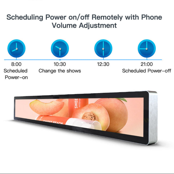49.5 Inch Ultra-Wide Stretched LCD Shelf Display – 1210×340mm Viewable Android Bar Screen | Cloud Platform & USB Playback