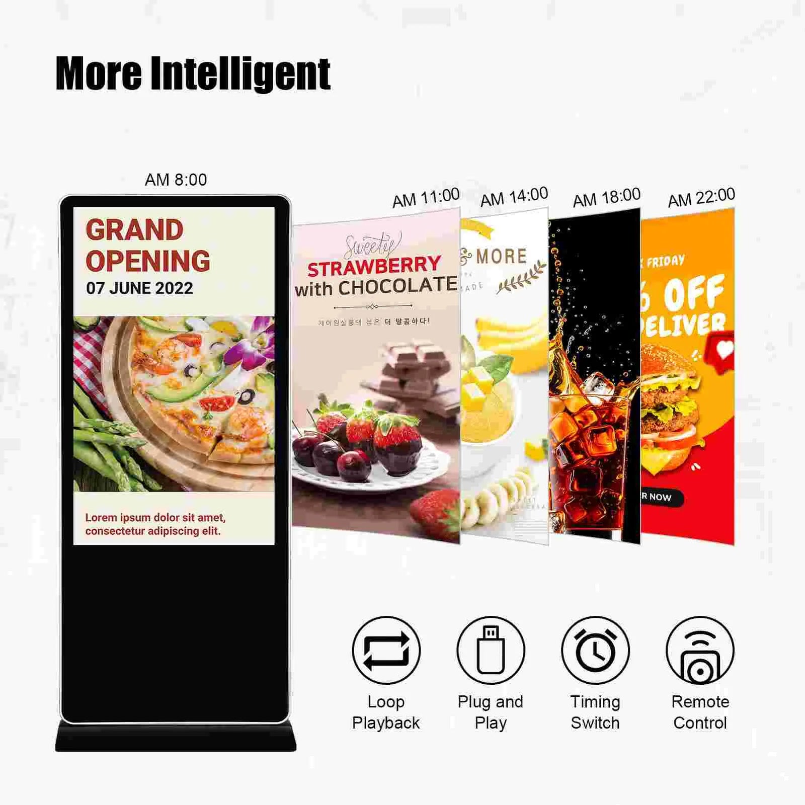 55‘’ Single-Sided Indoor Movable LCD Digital Poster | | Android RK3568 2GB+16GB | Non-Touch / Infrared / Capacitive Touch | CMS Preinstalled