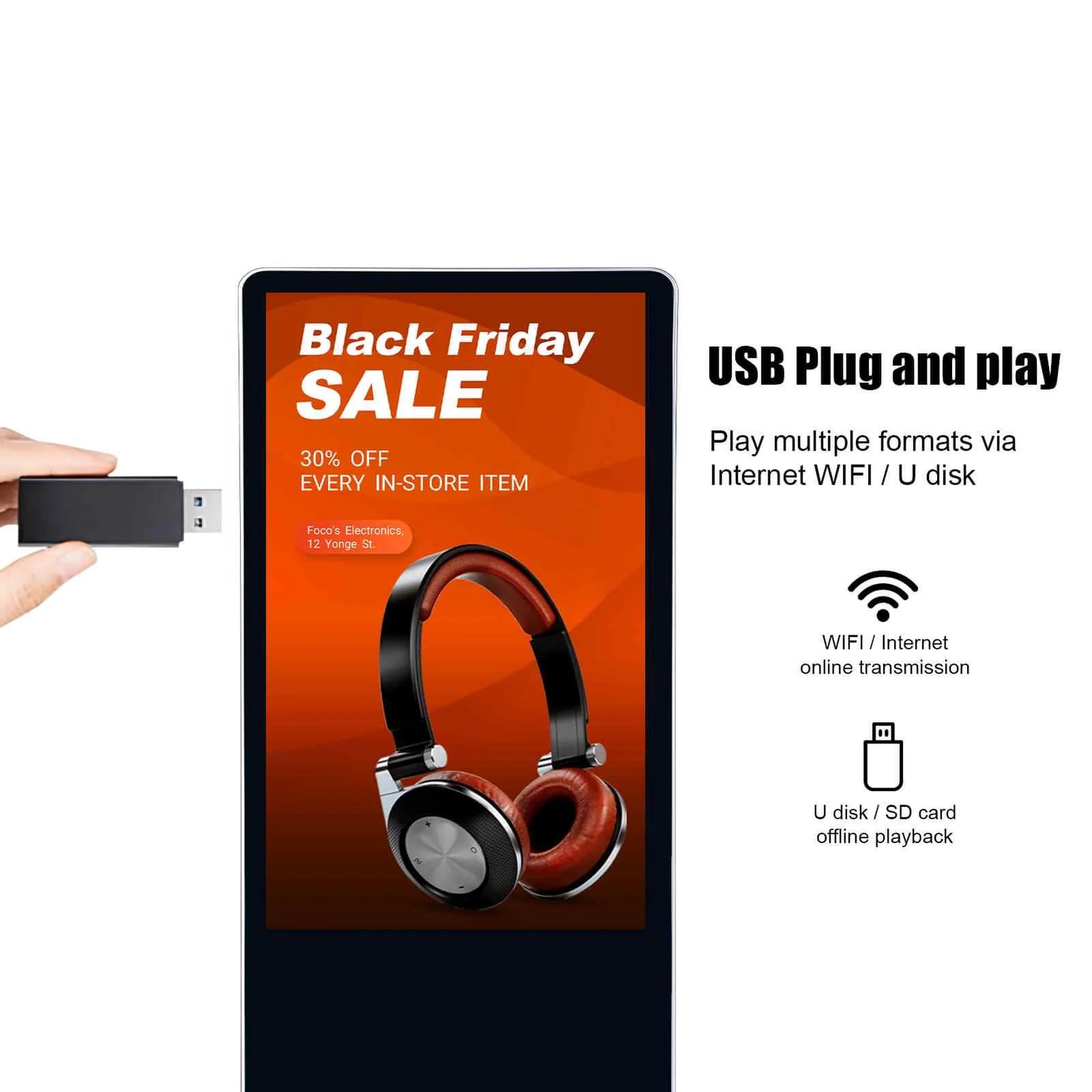 55‘’ Dual-Sided Indoor Movable LCD Digital Poster | Android RK3568 2GB+16GB | Non-Touch | CMS Preinstalled