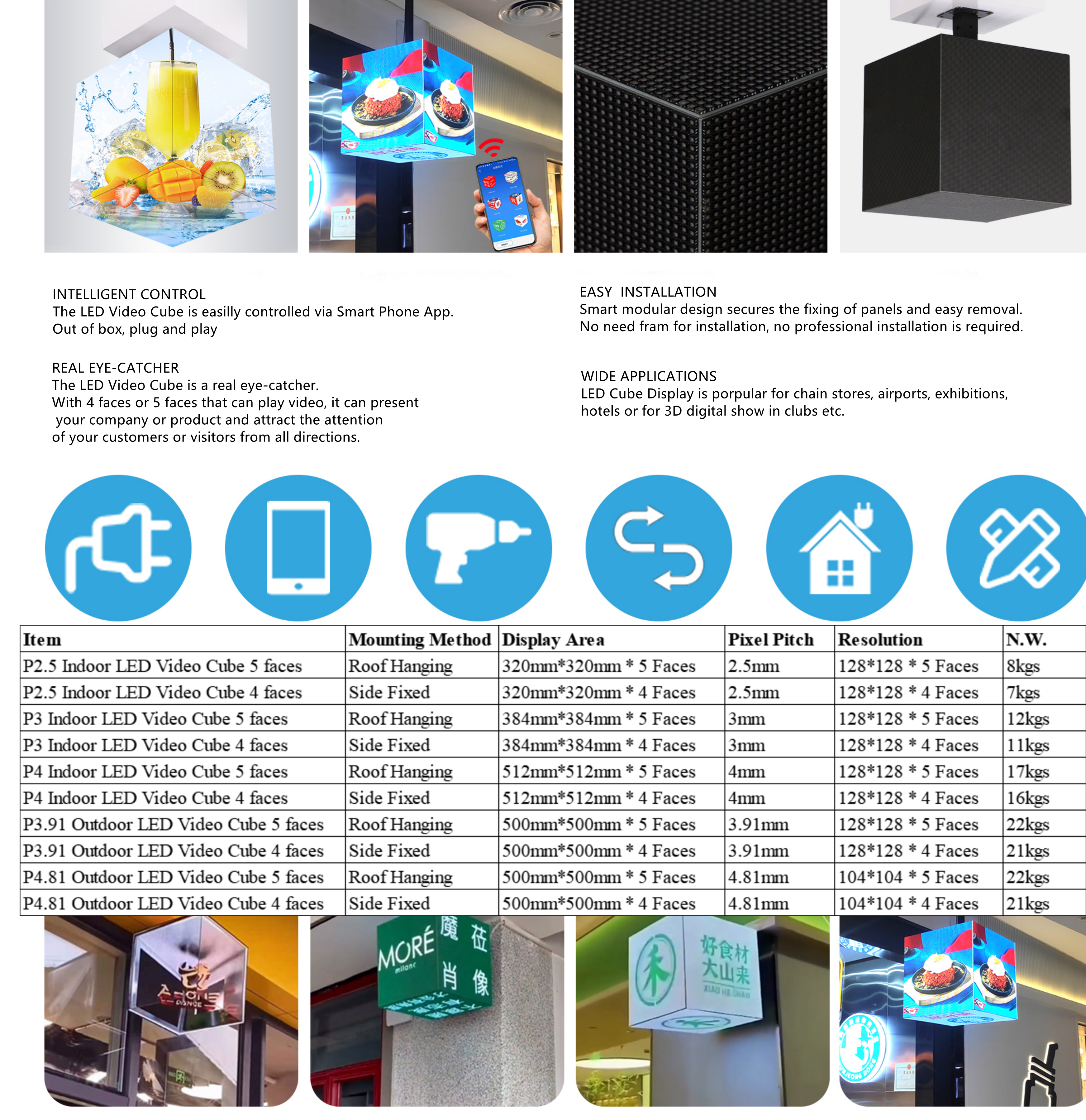 MC Series Multi-Option Magic Cubic LED Display –640mm | P2.5| 6 Face | Indoor | Display Cube for Retail & Events