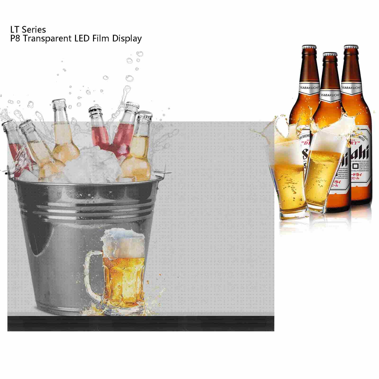P8 High Transparency Indoor Flexible LED film Display Unit Size 1000 x 400mm Self-adhesive on Glass and Window