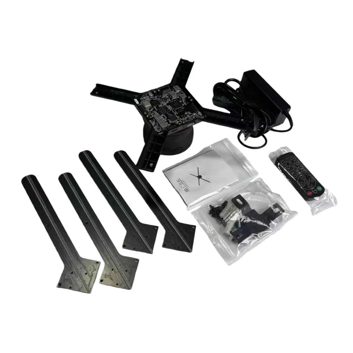 FLA Series Medium Size 45cm to 49cm (17.7–19.3 inch) | 3D Holographic LED Fan | Fan Only / Transparent Protective Cover / Black Background Protective Cover | Professional LED Holographic Fan | 4 Blades