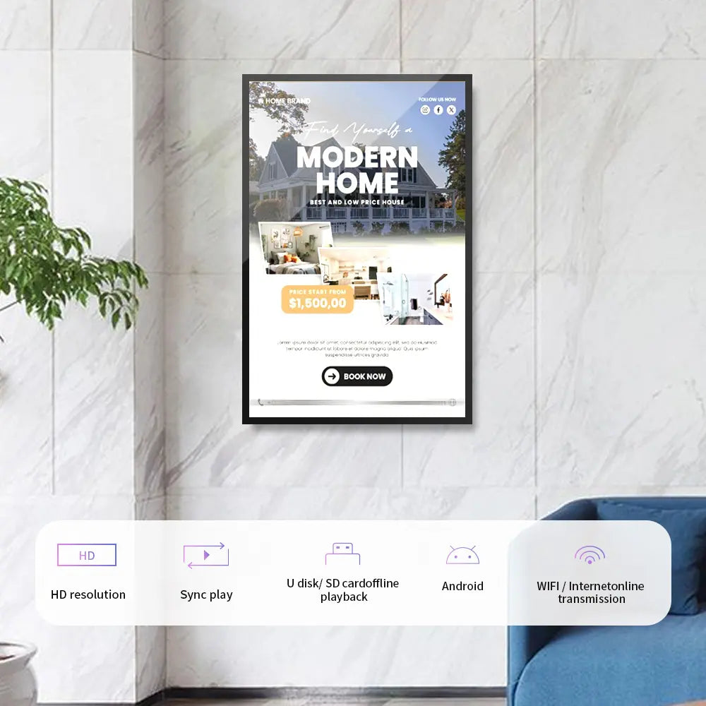 32" Indoor Wall-Mount LCD Digital Poster | Android RK3568 2GB+16GB | Non-Touch / Infrared / Capacitive Touch | CMS Software | VESA Mount